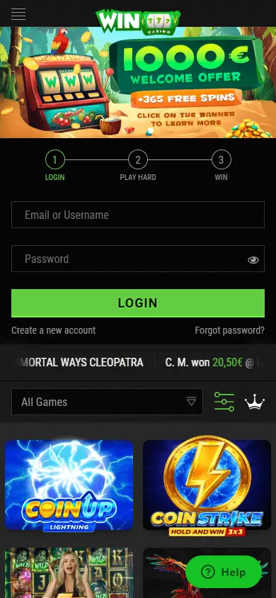 Inscription et dépôt dans l'application mobile au winoui casino